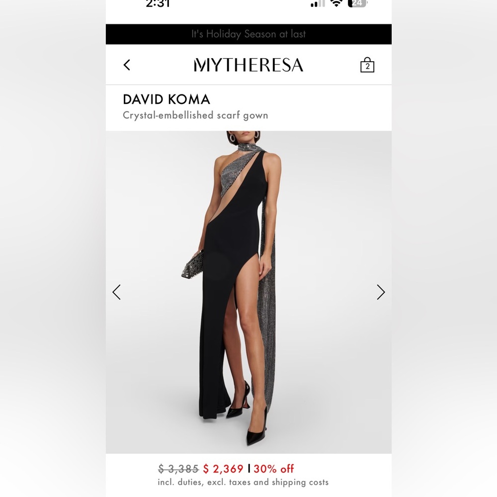 David Koma gown crystal embellished scarf gown only wore once